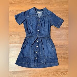 Denim Button-Up Dress with Belt